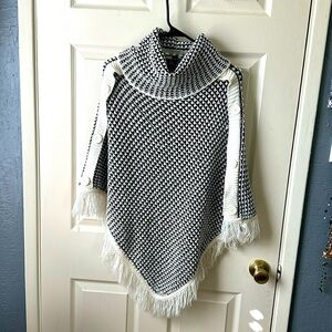 Black & White, fringed poncho by Love by Chesley